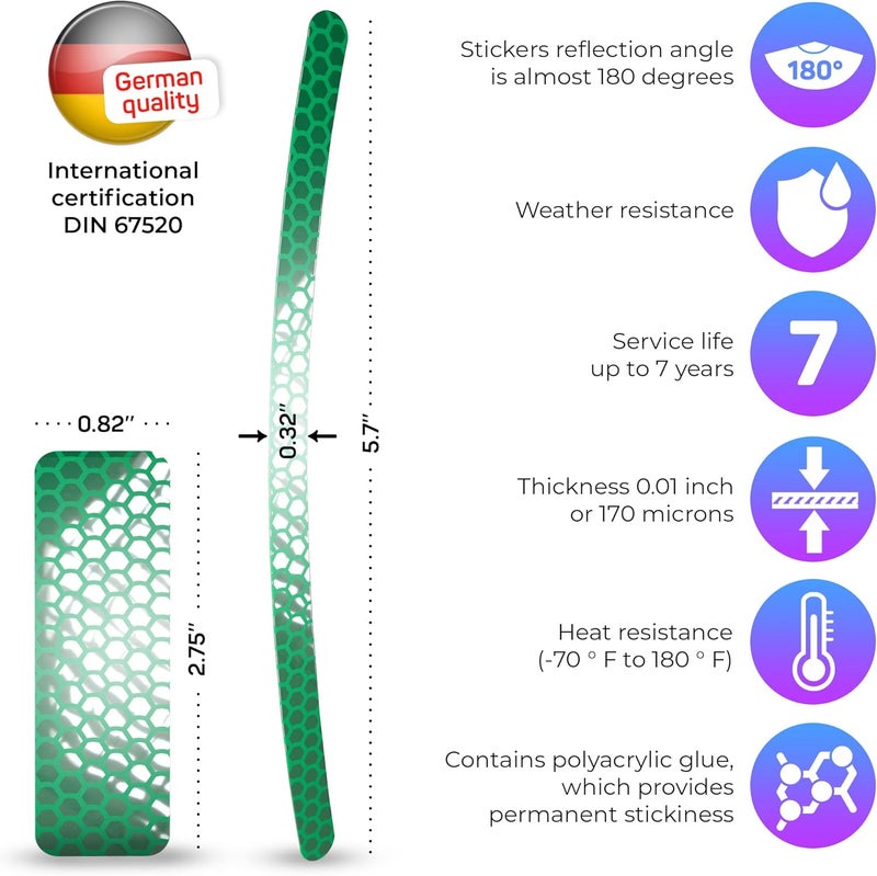 Loom Reflective Stickers for Bikes Rims | 18pc Green | Reflective Tape for Motorcycle Helmet Decals and Bike Reflectors | Hi Vis Bicycle reflectors, Mailbox Stickers - Image 3